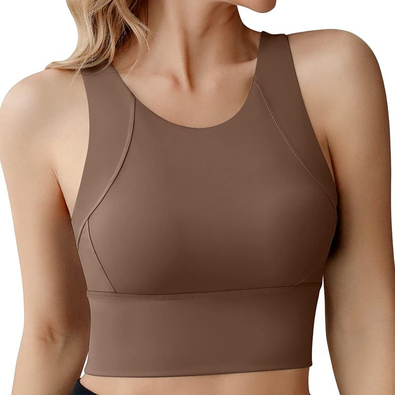 High Neck Sports Bra for Women Longline Medium Impact Workout Crop Tank Tops Wirefree Padded Yoga Bra Gym